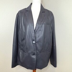 LAUREN RALPH LAUREN Lamb Leather Womens Blazer 18W Navy Pockets Quiet‎ Luxury